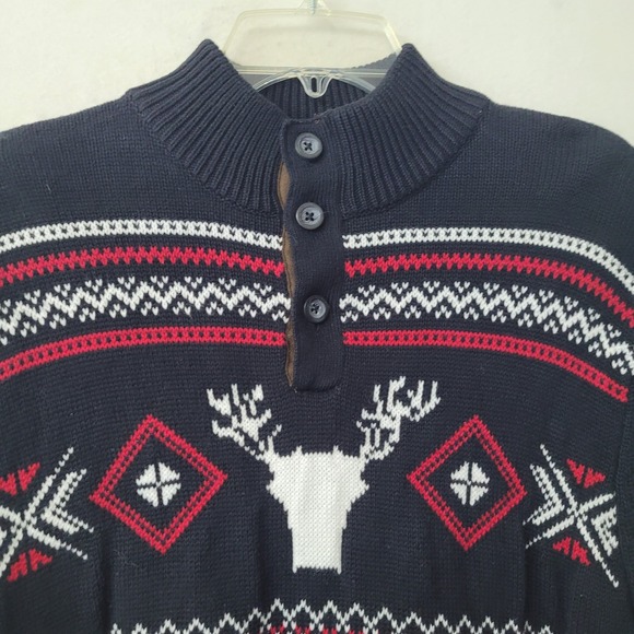 Chaps Sweater Winter Reindeer Nordic Knit Elbow Patch Black Fair Isle‎ Mens XL - Picture 2 of 9